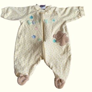 VTG Just Born Yellow Teddy Bear Pajama Sleeper Footed -I love you Baby Boy 3-6M